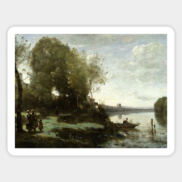 River with a Distant Tower by Jean-Baptiste-Camille Corot Magnet by Classic Art Stall